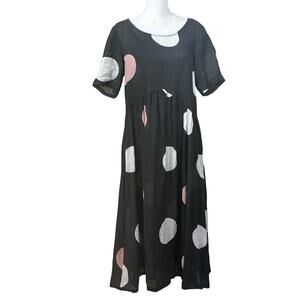Black/white polka dot maxi dress, whimsical, playful, indie, artisan, statement